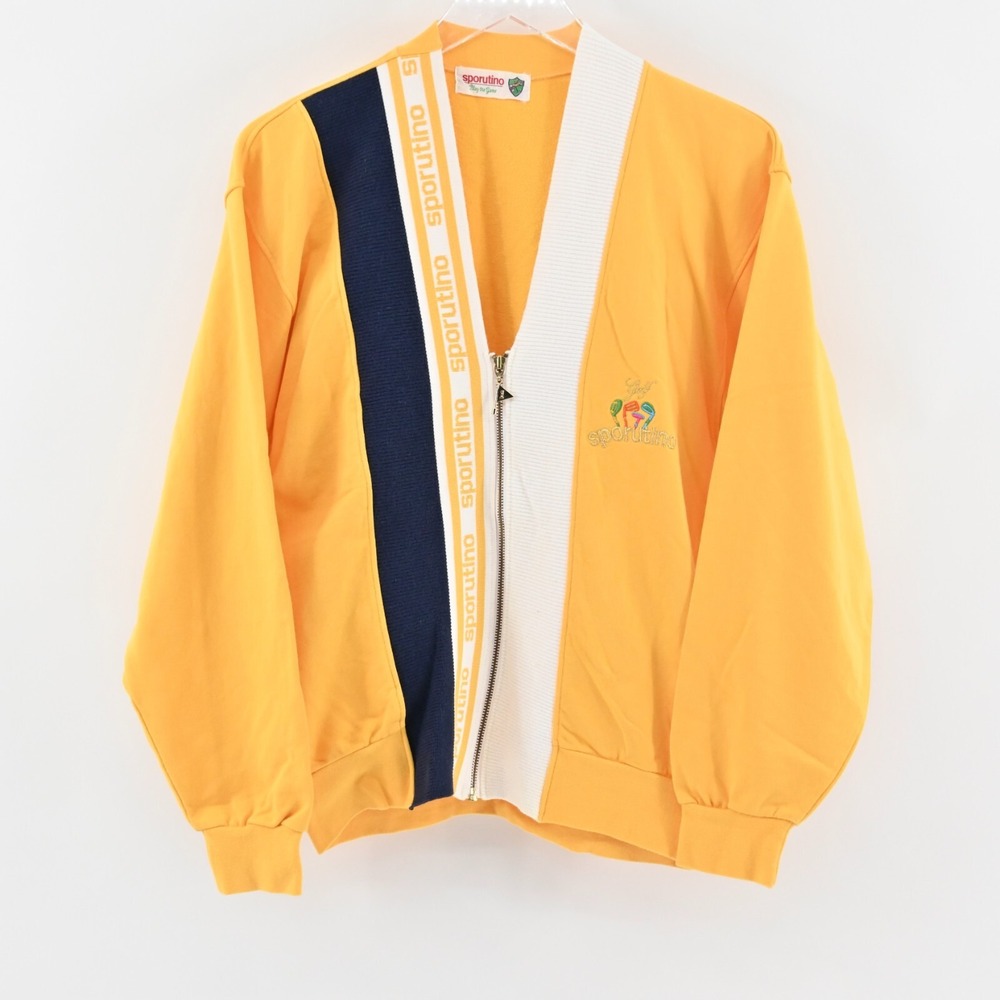 Vtg SPORUTINO Jacket Mens Size M Golf Logo Stripe Zip‎ Yellow Embroidered 70s